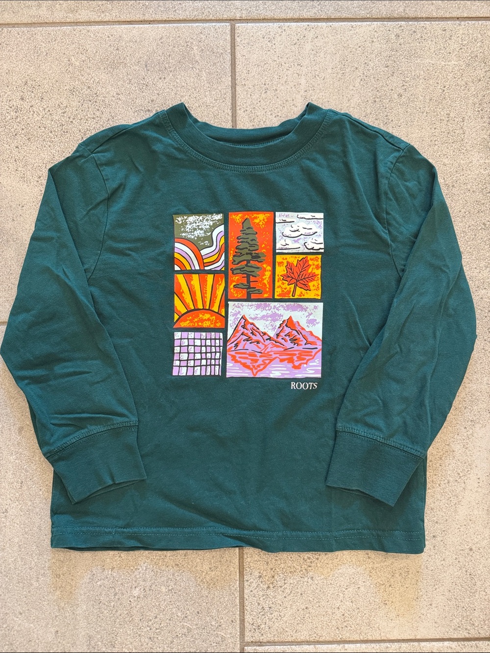 Roots Boys Long-Sleeve Tee with Colorful Nature Graphic, Sz 5T